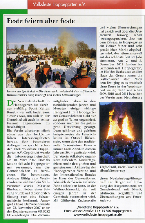 Artikel über den Verein Volksfeste Hoppegarten